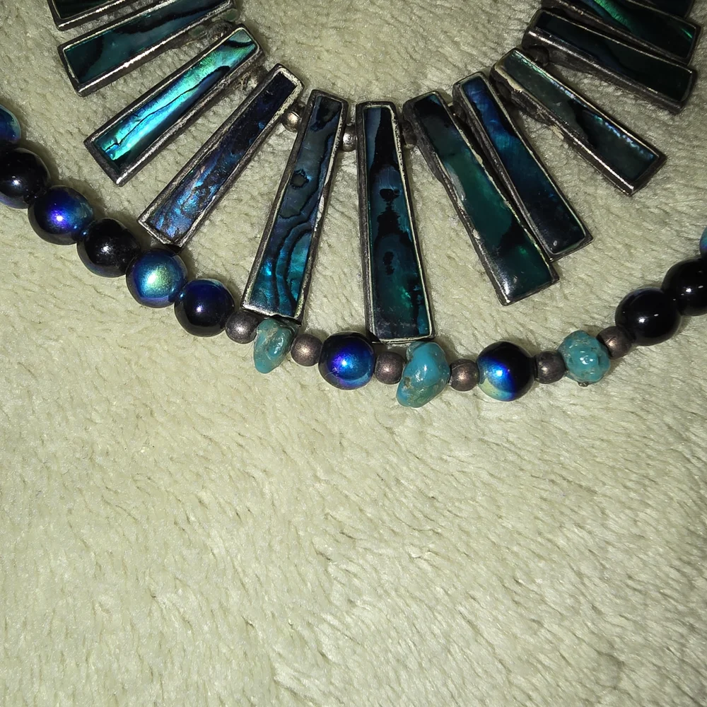 Statement Necklace Abalone, Turquoise, Silver Bib Necklace Southwestern